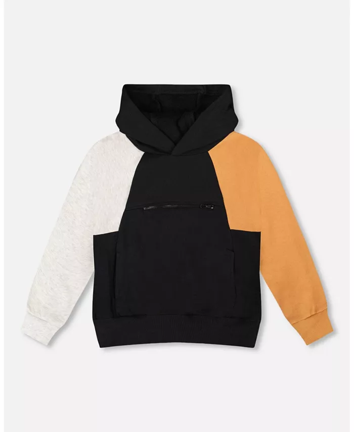 

Толстовка с капюшоном и карманом на молнии для больших мальчиков, черная Deux par Deux, черный