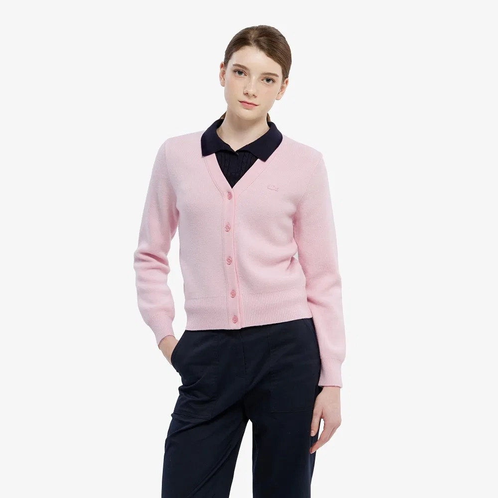 Кардиган Lacoste базовый с V-образным вырезом, светло-розовый