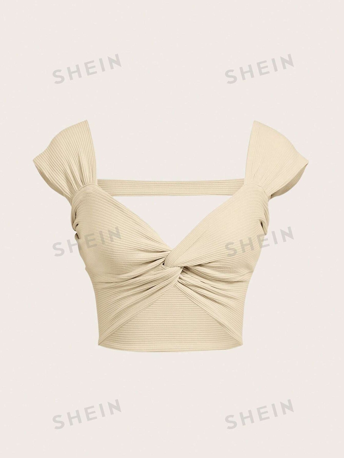 

Топ укороченный Shein WYWH с закрученным узлом, бежевый
