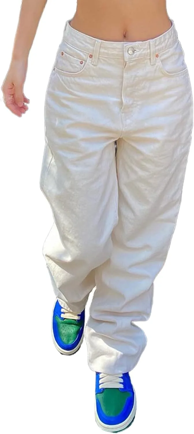 

Женские джинсы с высокой талией и прямыми широкими штанинами