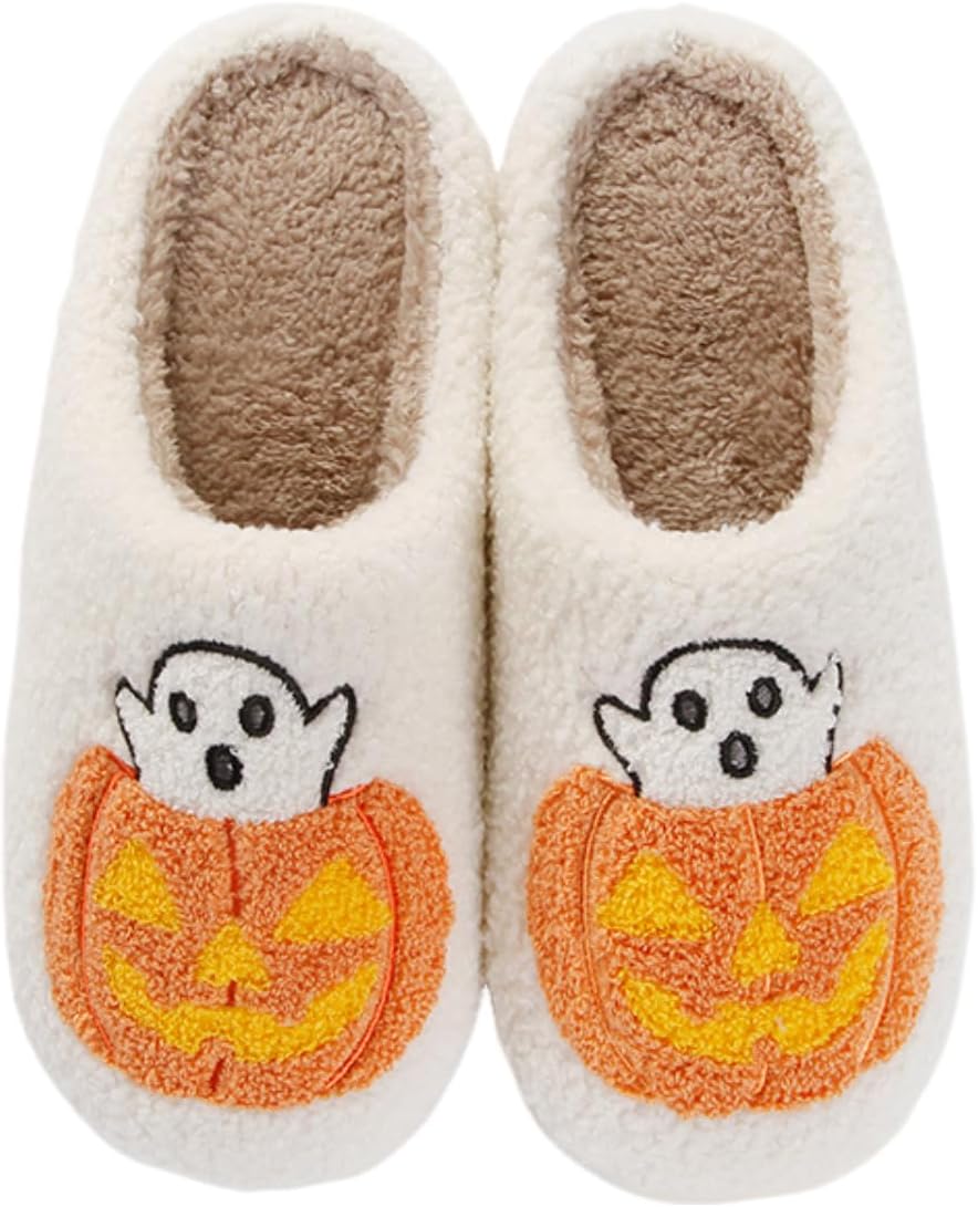 

Тапочки с тыквами на Хэллоуин для женщин и мужчин, уютные плюшевые тапочки с эффектом памяти для дома для пары Poispois, Pumpkin/A6