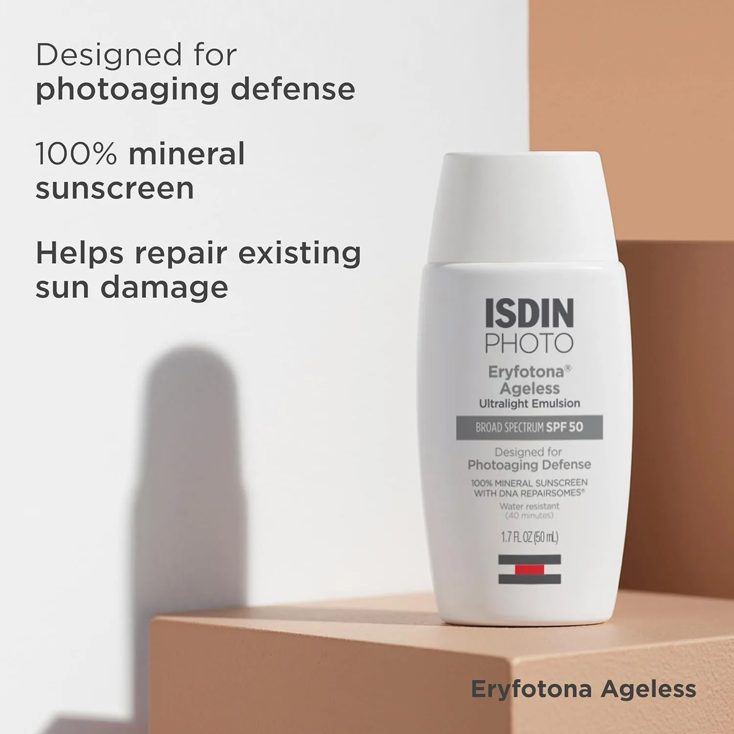 ISDIN Eryfotona Ageless тонированный минеральный солнцезащитный крем для лица SPF 50 с оксидом цинка, DNA Repairsomes и витамином E, универсальный оттенок 50 мл (2 шт.) — фото 4