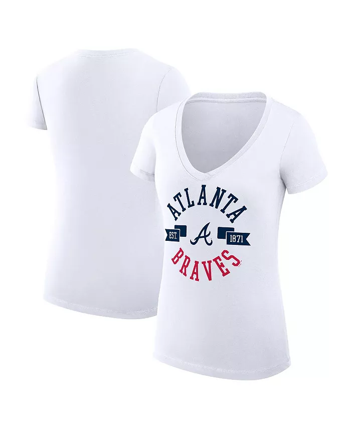 

Женская белая футболка Atlanta Braves City Graphic с V-образным вырезом G-III 4Her by Carl Banks