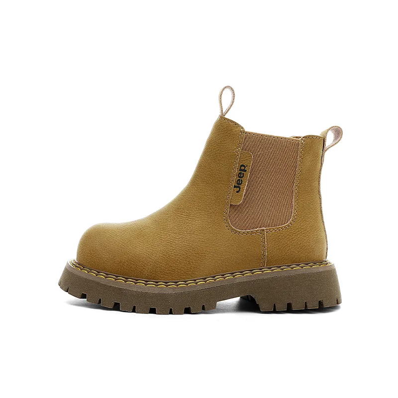 Высокие кожаные ботинки для детей, устойчивые к истиранию Jeep, Elk Brown[Unlined Shoes]