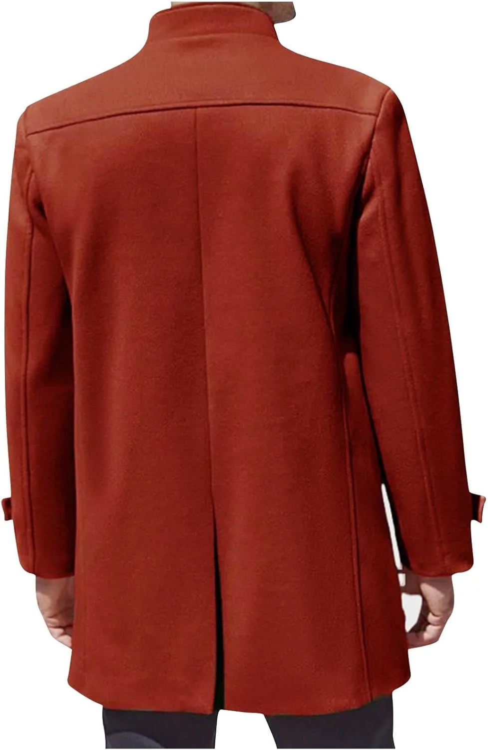 Мужское тренч пальто Single Breasted однотонное пальто Pea Coat со стоячим воротником Mid Long Overcoat ветровка утепленное пальто с карманами Generic, красный — фото 2