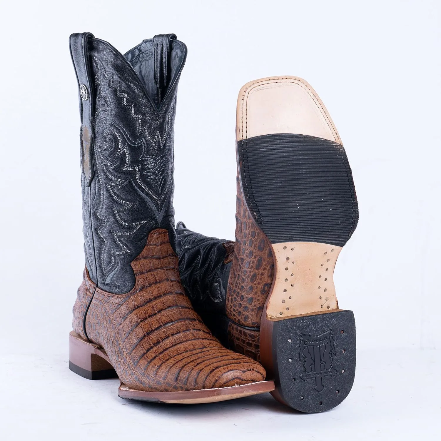 Мужские ковбойские сапоги Tanner Mark Boots Caiman Belly Cognac, широкий квадратный носок, подошва для ходьбы, кожа, комбинированная подошва, высота голенища 13" — фото 4
