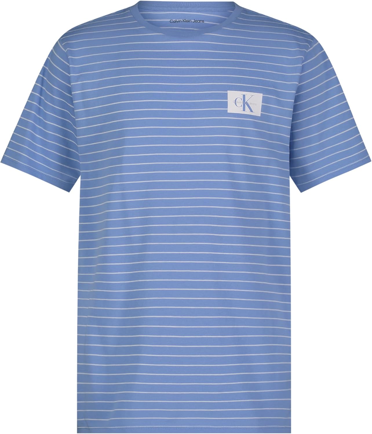 

Футболка Calvin Klein Boys с короткими рукавами, полосатой отделкой и круглым вырезом, мягкая, удобная, свободного кроя., Extra Linear Cornflower