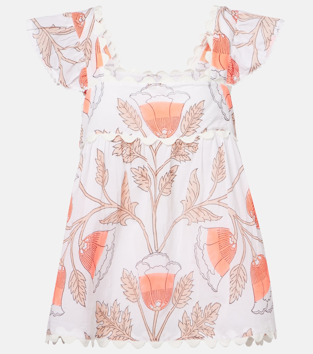 

Распечатанный хлопковый топ с фигурным краем Juliet Dunn, White/Scarlet/Bronze