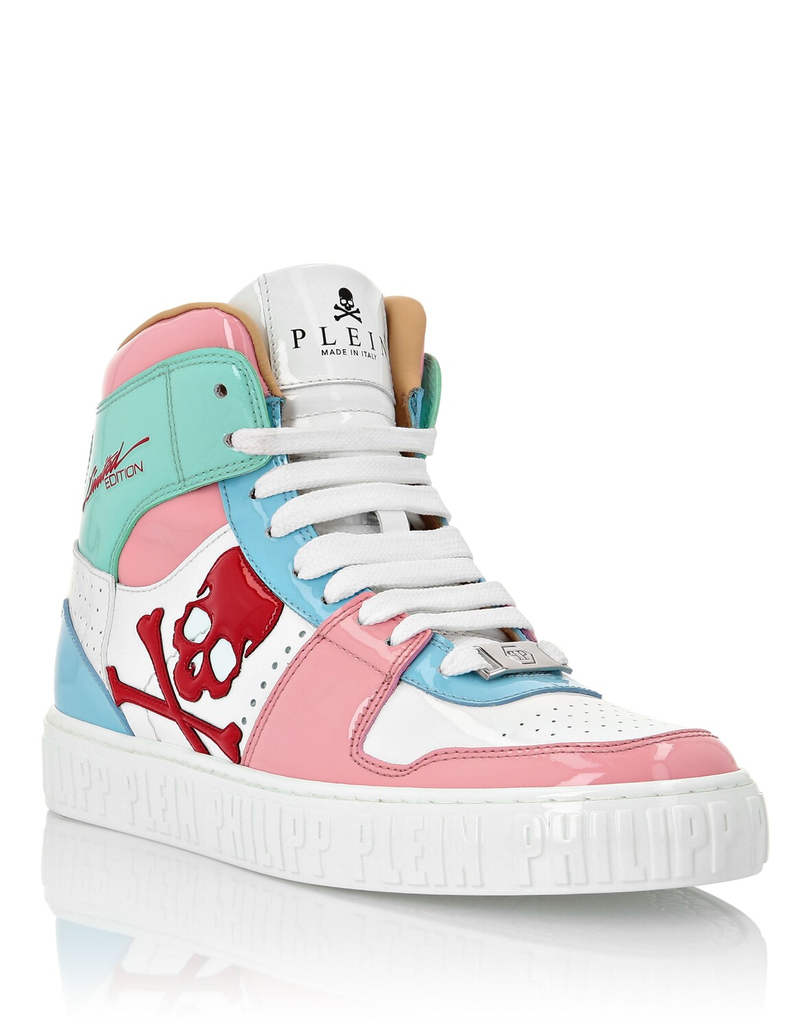 

ВЫСОКИЕ КРОССОВКИ ПЕДАЛЬНЫЙ ПАТЕНТНЫЙ ЧЕРЕП Philipp Plein, цвет Rose / Light Blue, Синий, ВЫСОКИЕ КРОССОВКИ ПЕДАЛЬНЫЙ ПАТЕНТНЫЙ ЧЕРЕП Philipp Plein, цвет Rose / Light Blue