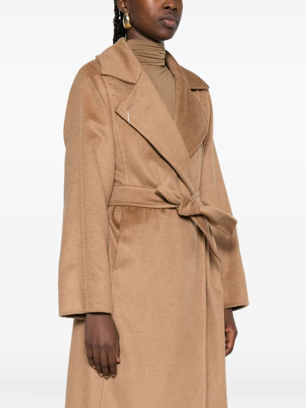 Пальто с поясом и заостренными лацканами MAX MARA, коричневый — фото 2