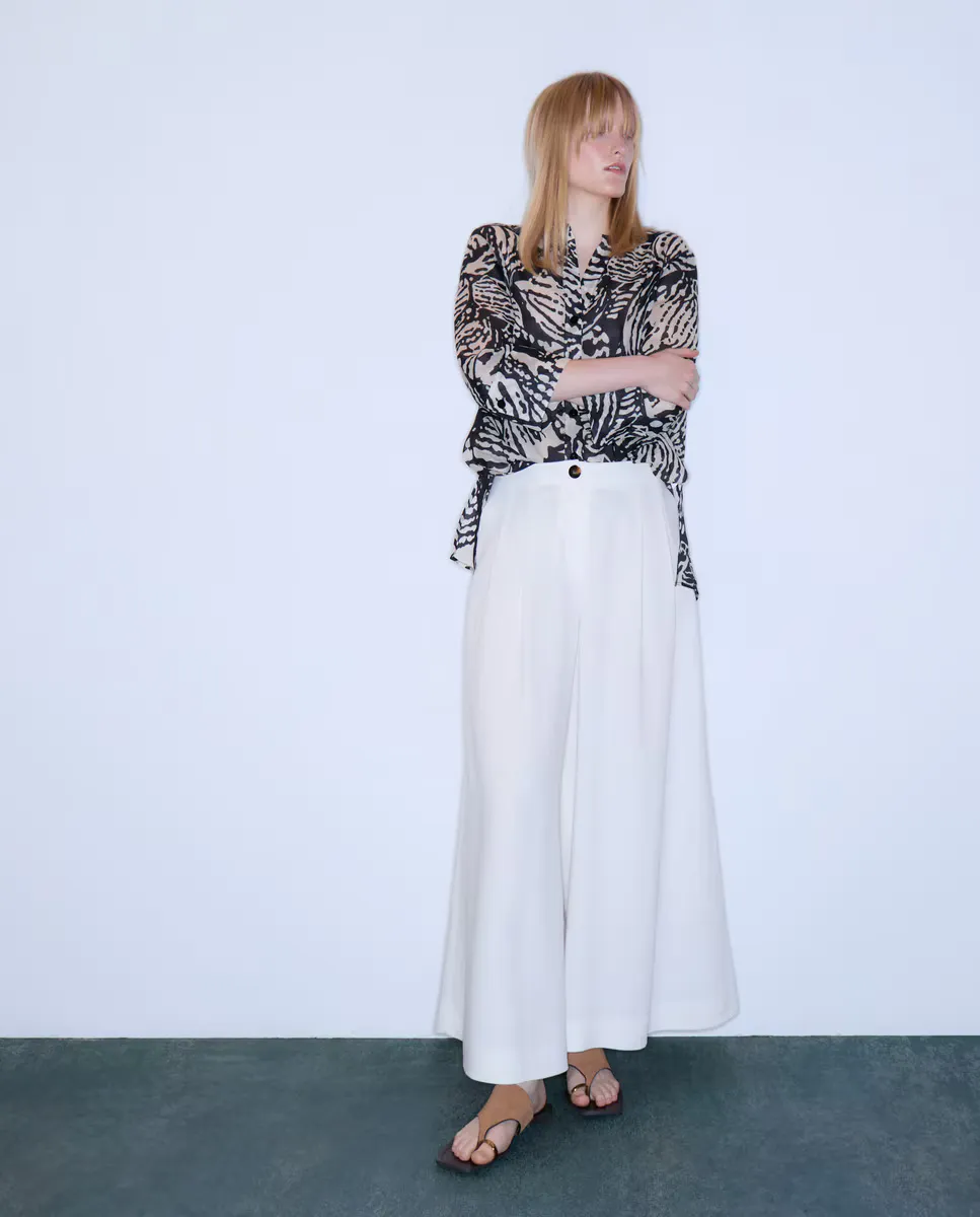 

Широкие и длинные женские брюки Woman Limited El Corte Inglés, цвет Blanco roto
