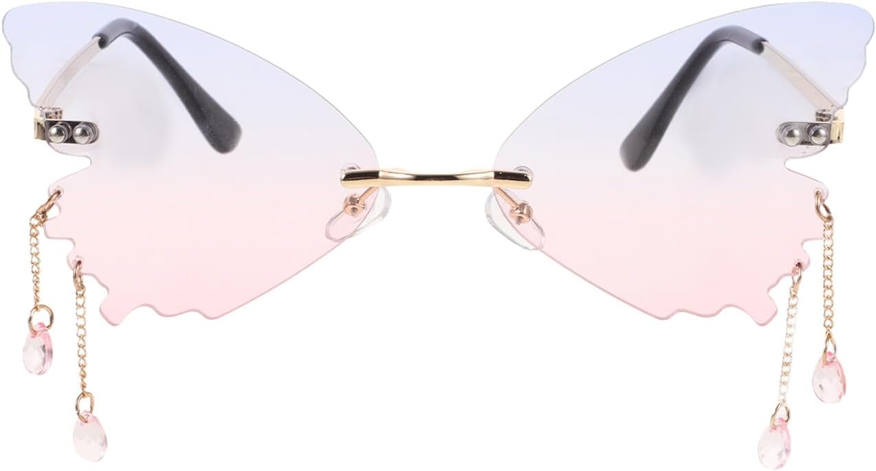 

Женские солнцезащитные очки Hemoton Butterfly с градиентными линзами голубого и розового цвета и золотой оправой — стильные очки без оправы для уличной моды и активного отдыха на природе, Multi