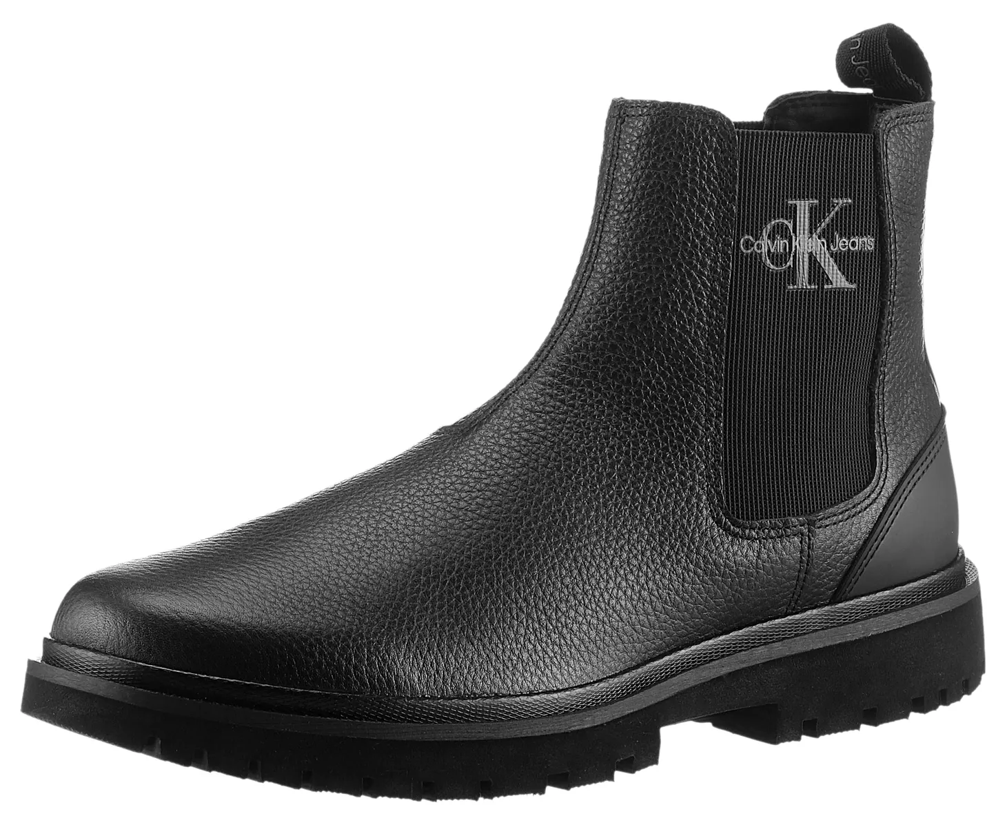 

Ботинки челси Calvin Klein Jeans "EVA MID CHELSEA BOOT LTH", ботинки без шнуровки, ботильоны с логотипом CK сбоку и петлей для затягивания, черный