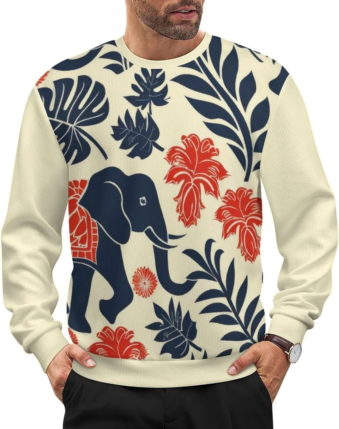 

Мужской свитер с животным принтом, свободный, с длинными рукавами и круглым вырезом HLSDFRES