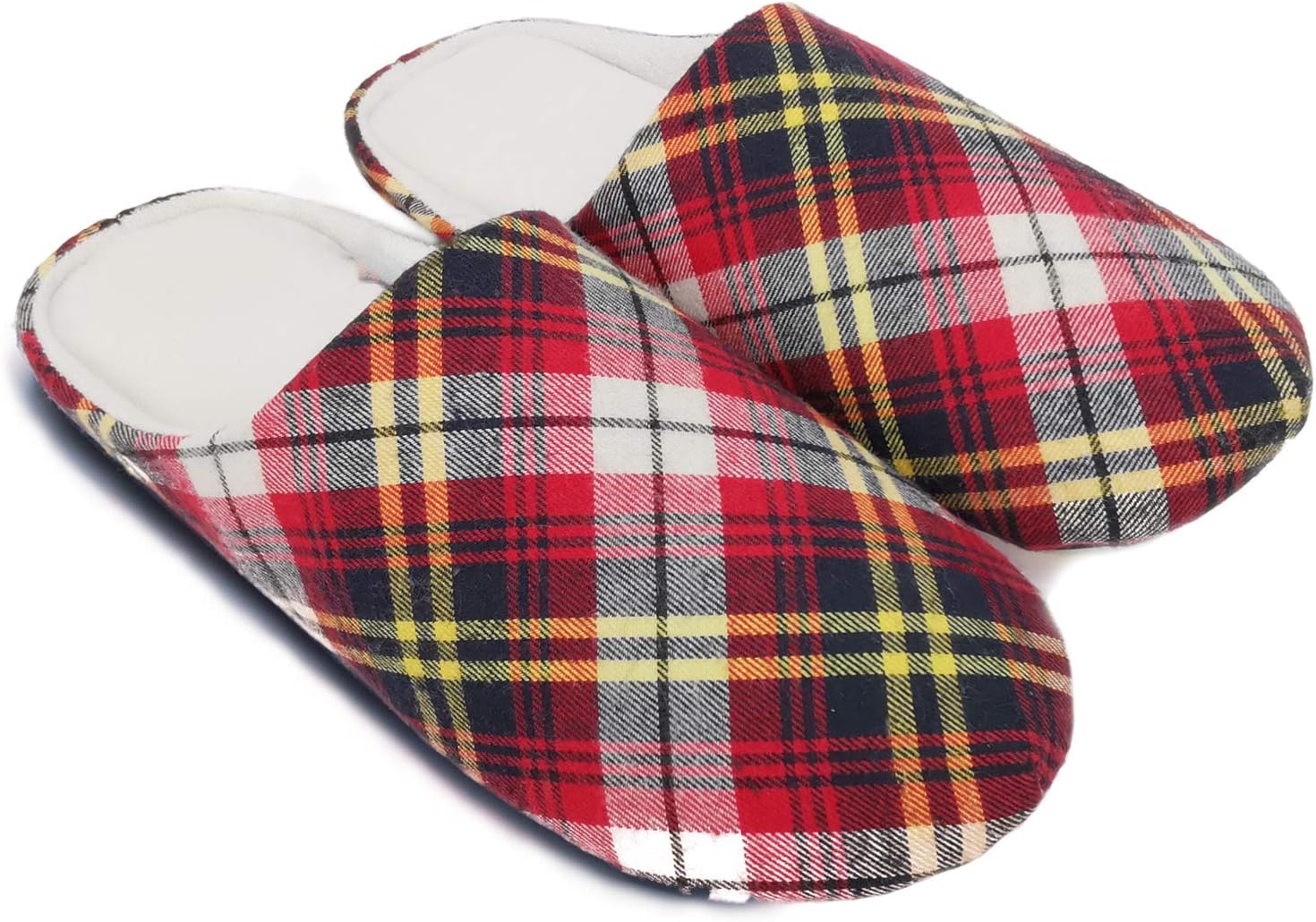 

Мужские и женские домашние тапочки ofoot из хлопка с мемори-пеной, для спальни, слипоны, клетчатый ретро-стиль, противоскользящая резиновая подошва, красный