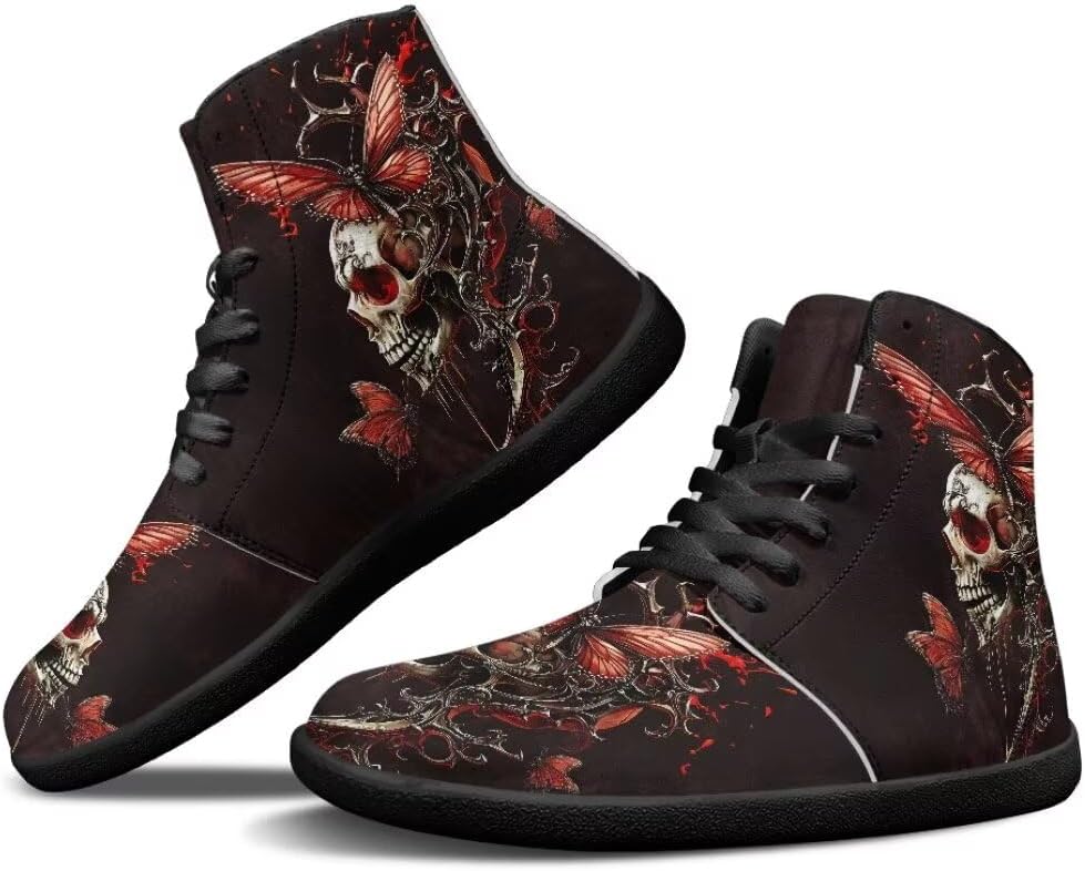 

Высокие мужские кроссовки без каблука, легкие, противоскользящие, для повседневной ходьбы, с нулевым перепадом высоты подошвы Getelinseng, Skull Butterfly