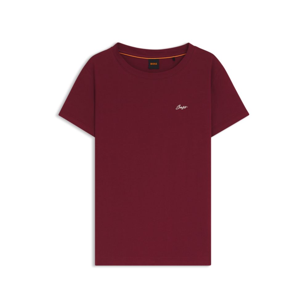 

Хлопковая футболка из джерси с принтом в виде рукописного логотипа BOSS, темно-красный