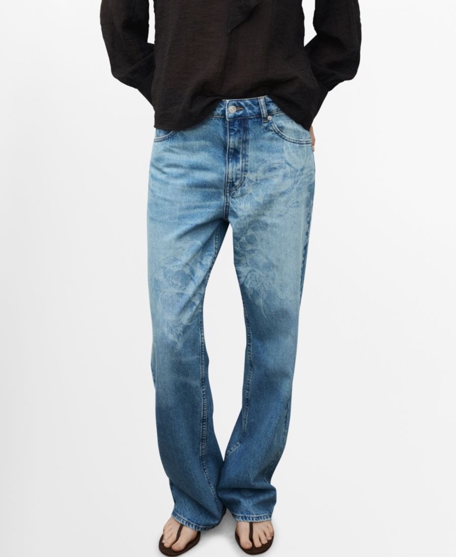 

Женские джинсы прямого кроя с цветочным принтом MANGO, Medium Blue