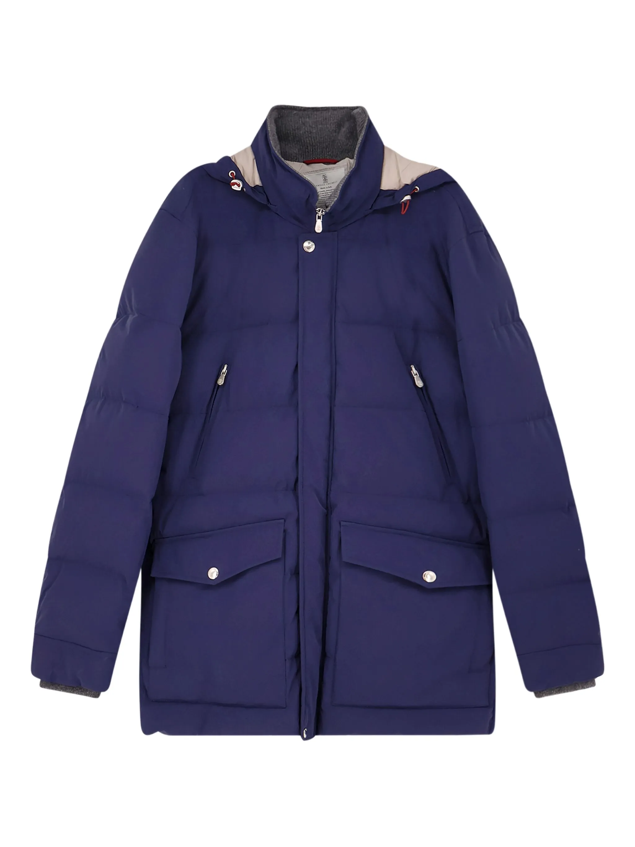 

Пуховик со съемным капюшоном Brunello Cucinelli, синий