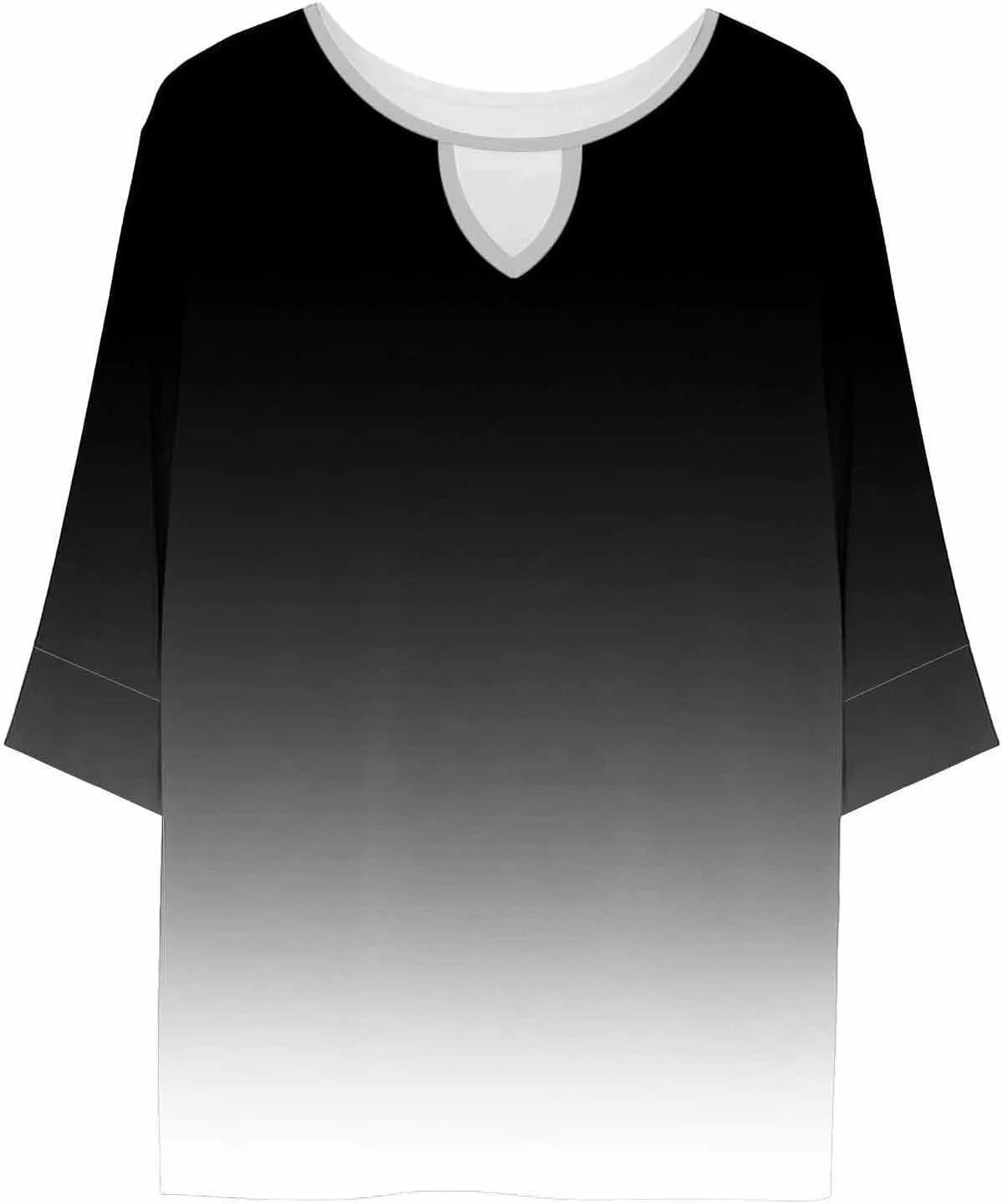 Generic Женские топы больших размеров с градиентным рисунком, рукавами 3/4, V-образным вырезом и вырезом-капелькой, летняя модная нарядная повседневная одежда для выхода в свет, черный#01 — фото 4