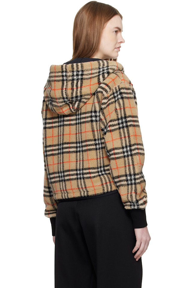 Куртка Burberry, женская, бежевый, клетчатая флисовая, укороченная — фото 3