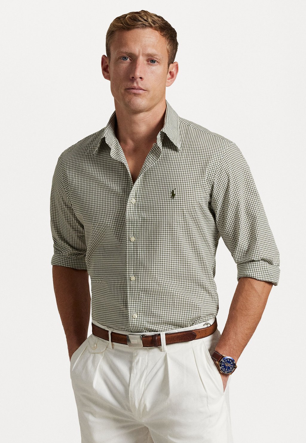 

Рубашка CUSTOM FIT CHECKED STRETCH POPLIN SHIRT Polo Ralph Lauren, белый