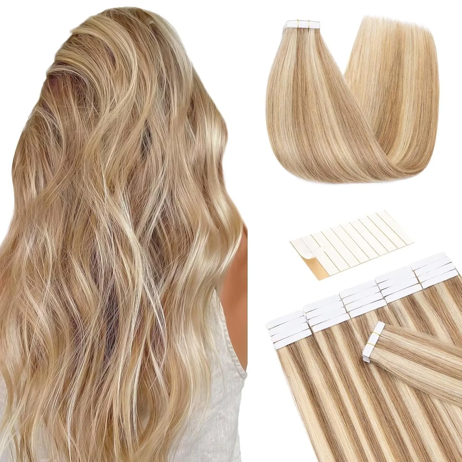 Накладные пряди Tess Tape Extensions из натуральных волос Ombre Light Brown/Blonde Tess, Light Brown/Light Blonde Balayage