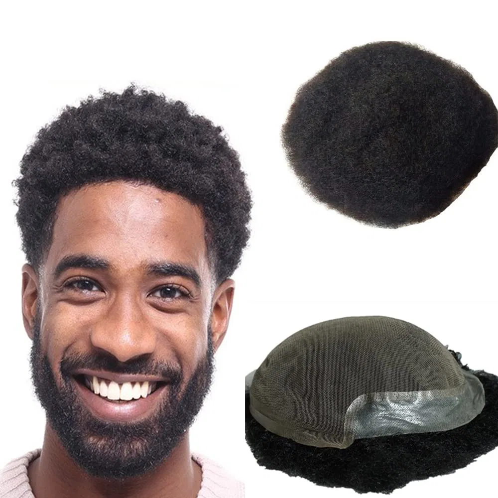 Мужской накладной парик Full Lace Afro из натуральных волос Remy N.L.W., #1 Jet Black