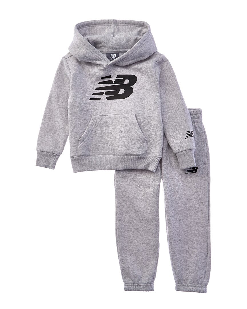 Комплект New Balance из 2 предметов: флисовая толстовка и спортивные штаны, серый — фото 2