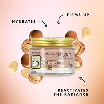 Крем для лица Sobio Etic — So'bio Precieux Argan Cosmos Organic Укрепляющий дневной с эффектом сияния и розовым, 50 мл — фото 2