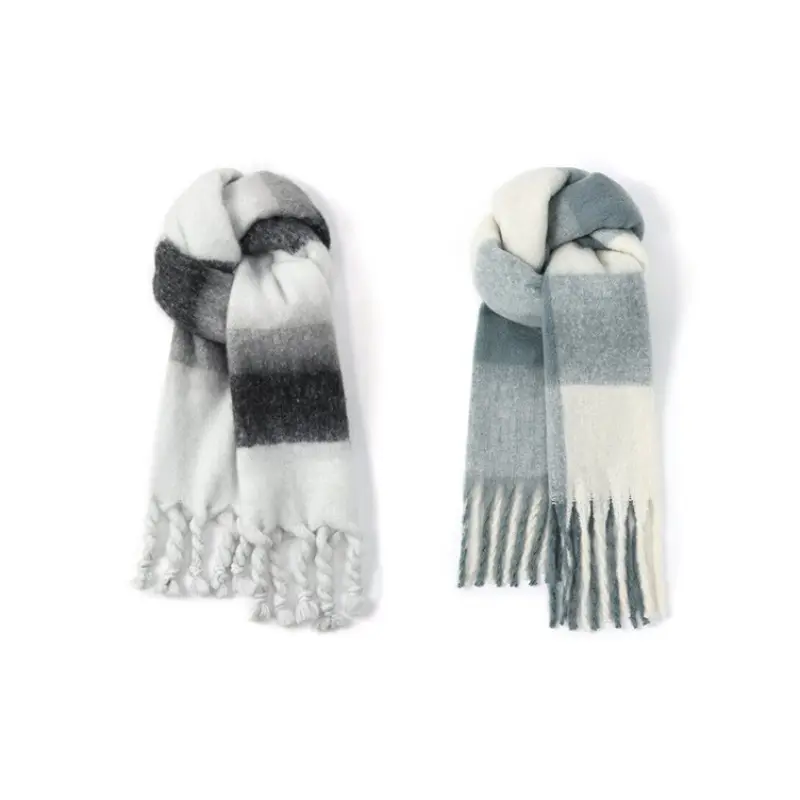 

FREE RABBITⅡ Вязаный шарф унисекс, 2 Pack (Blue-White+White Gray Gradient)