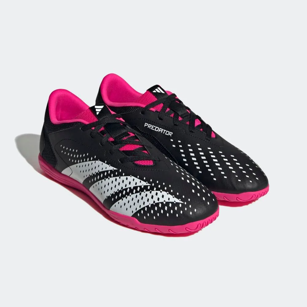 Футбольные бутсы для зала Adidas Predator Accuracy.4 - королевский синий цвет, верх из синтетических материалов и переработанных материалов, черный/белый/розовый — фото 4
