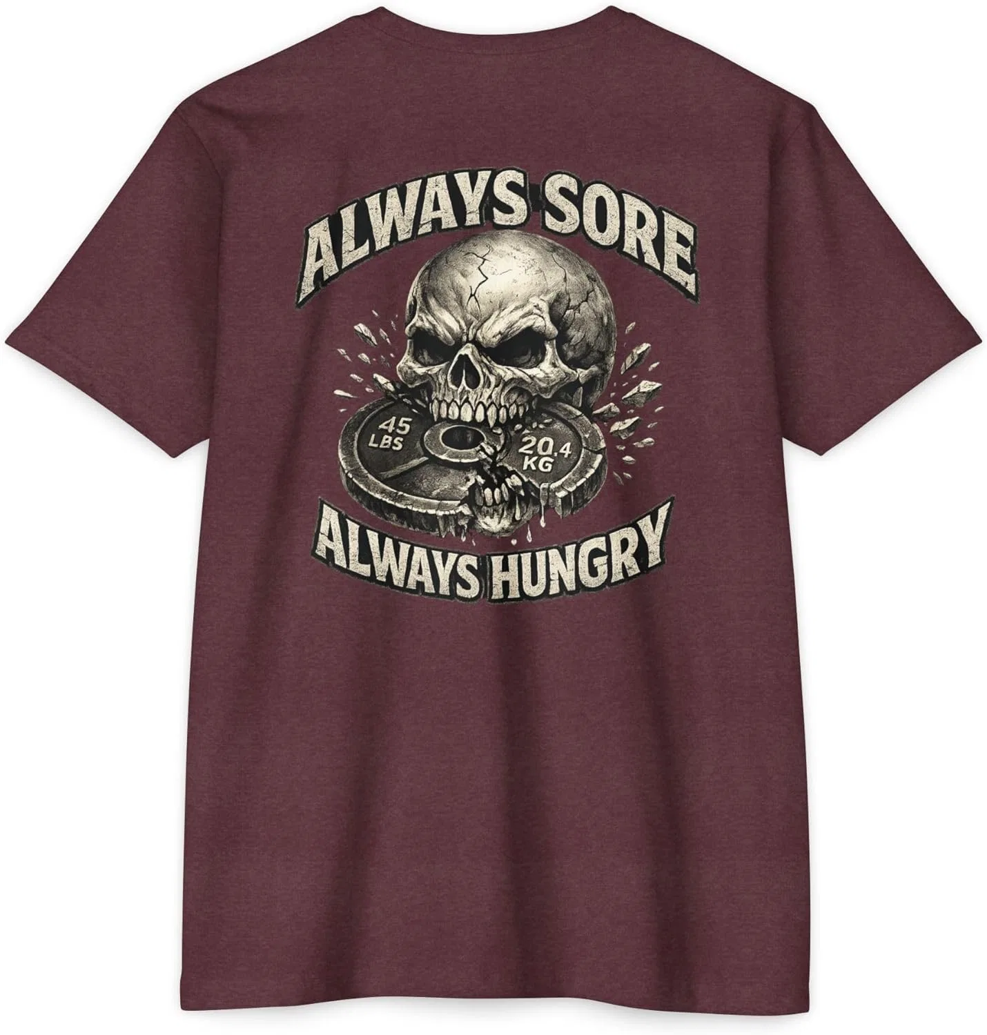 Футболка Always Sore Always Hungry - темная мотивационная для зала, спереди и сзади, для тренировок, дисциплины и силы духа GENERIC, бордовый — фото 4