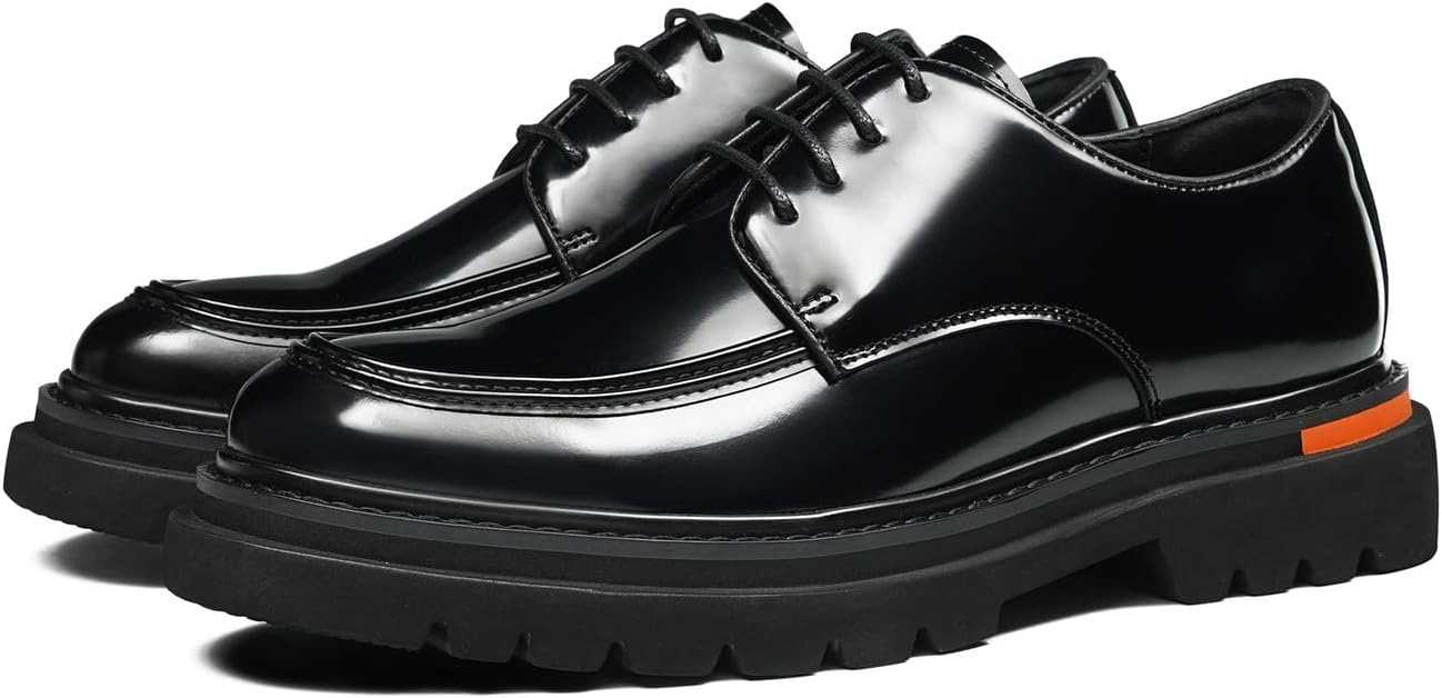 

Мужские классические туфли Santimon с массивным мокасиновым носком, оксфорды, глянцевая платформа, шнуровка, дерби- для делового, повседневного, выпускного вечера, свадьбы, черный