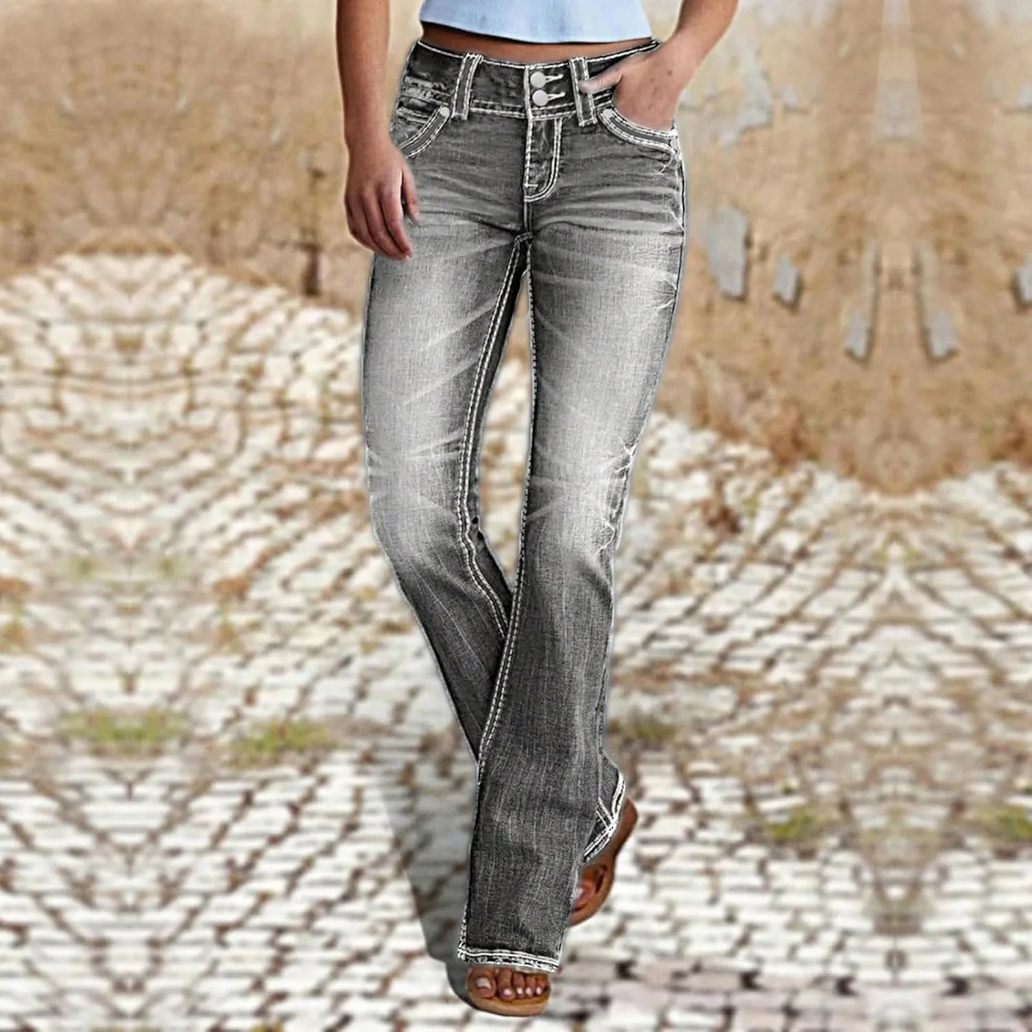 Прямые джинсы для женщин Stretchy High Waisted Slim Fit — фото 2