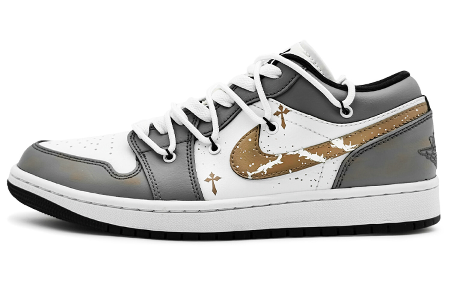 Кроссовки Air Jordan 1 Vintage Basketball Shoes Women's Low-top White/gold, золотой — фото 2