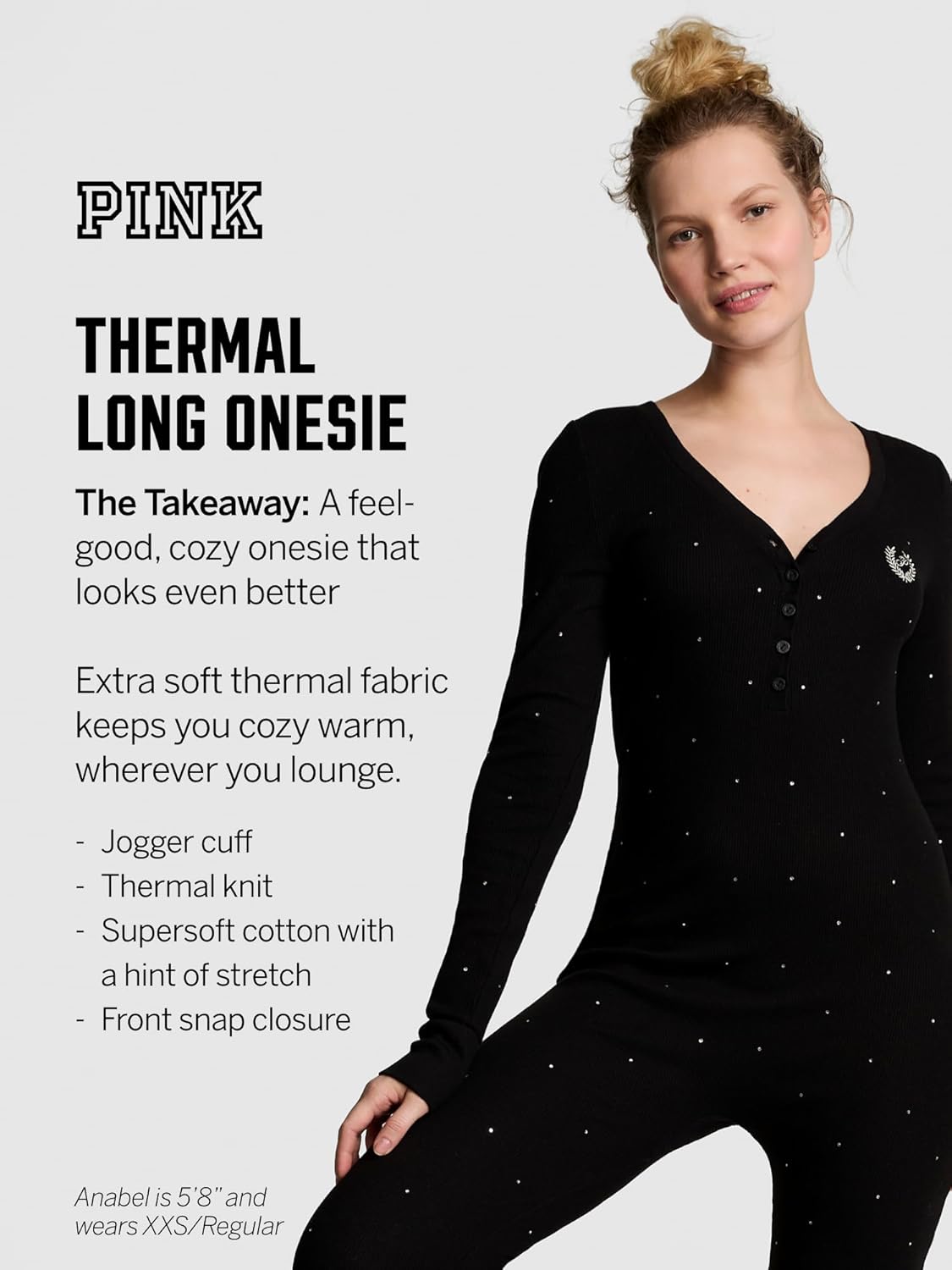 Victoria's Secret PINK термокомбинезон, пижамный комплект, одежда для сна для женщин (XS-XXL), Pure Black Bling — фото 4