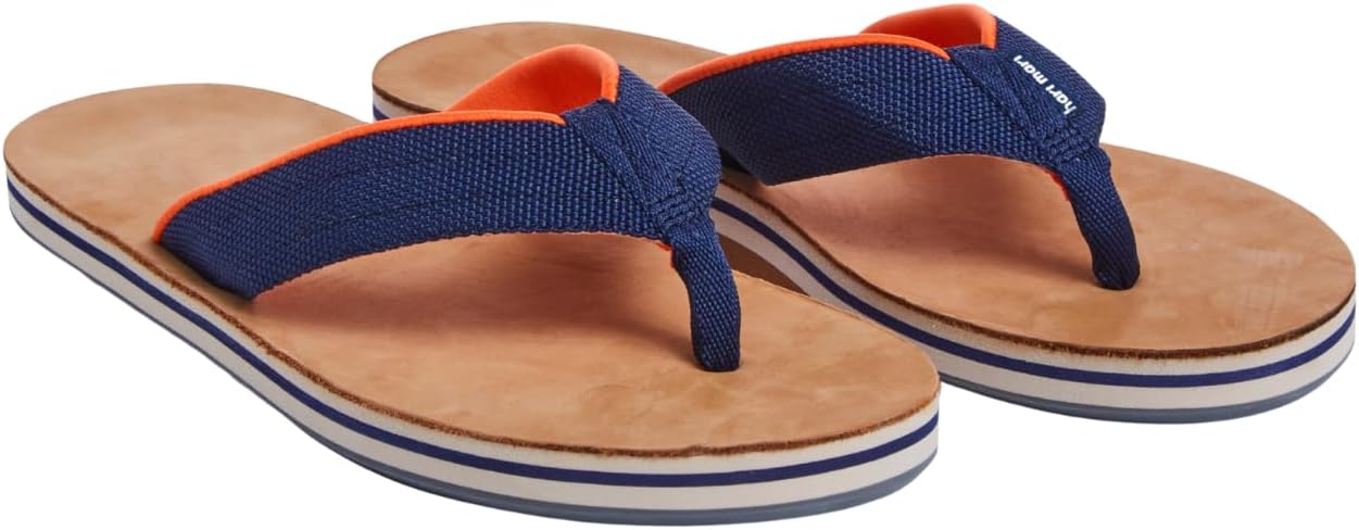 

Мужские шлепанцы из нубуковой кожи с нейлоновым ремешком - без необходимости разнашивания, с плотной поддержкой свода стопы и скошенным краем для снижения риска спотыкания Hari Mari, синий/оранжевый/темно-синий