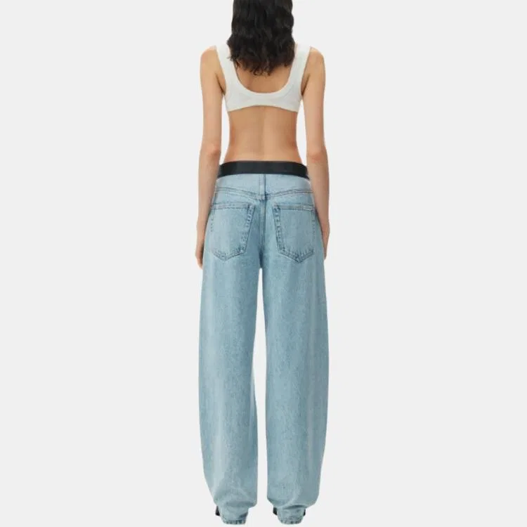 Джинсы-баллоны с заниженной талией и поясом Alexander Wang, Blue — фото 4