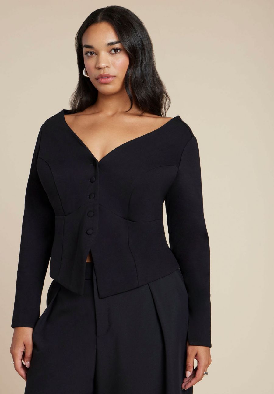 

Женская блузка на пуговицах с широким вырезом ELOQUII, Black onyx