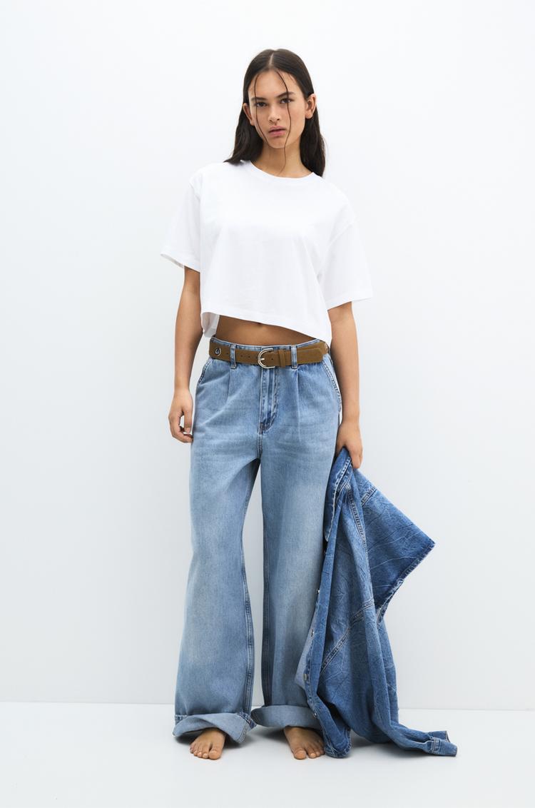 

Укороченная футболка с коротким рукавом Pull And Bear, белый
