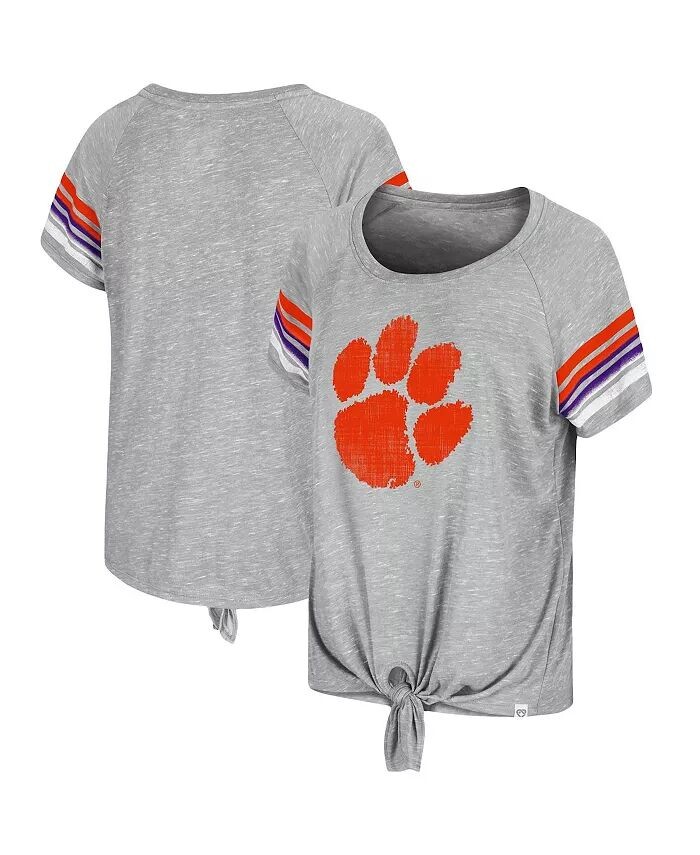 

Женская серая футболка с принтом реглан Clemson Tigers Boo You с узлом Colosseum