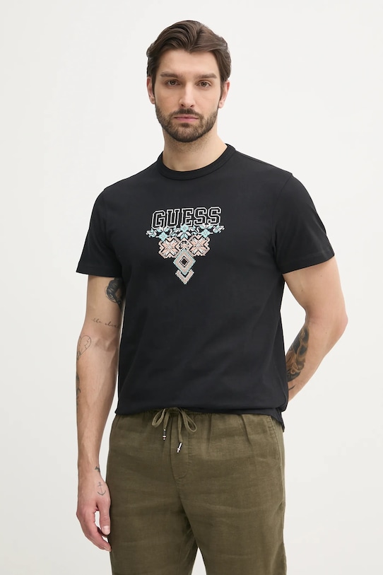 

Хлопковая футболка Guess, черный
