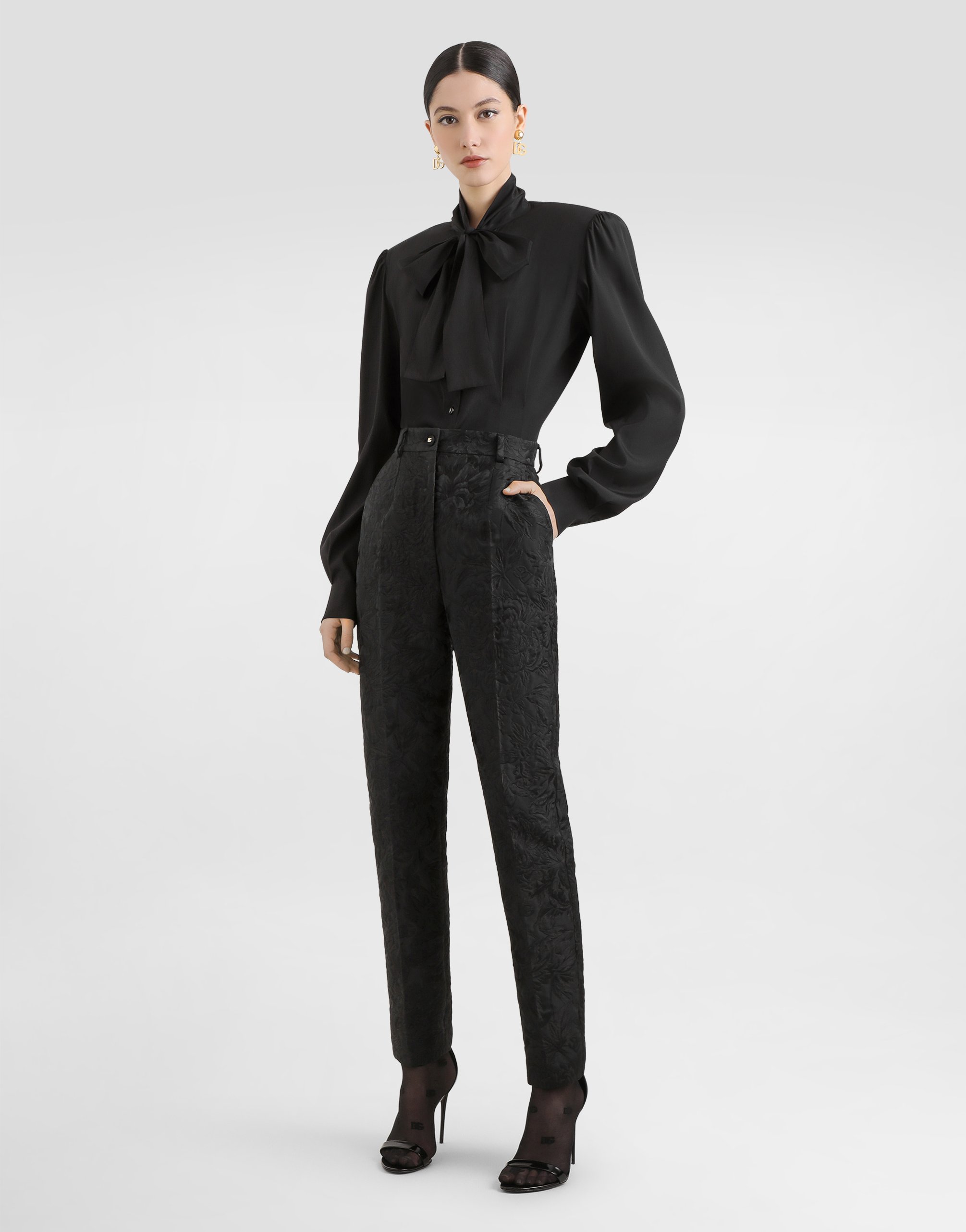 Брюки из парчи с мотивом пиона Dolce & Gabbana, черный — фото 2
