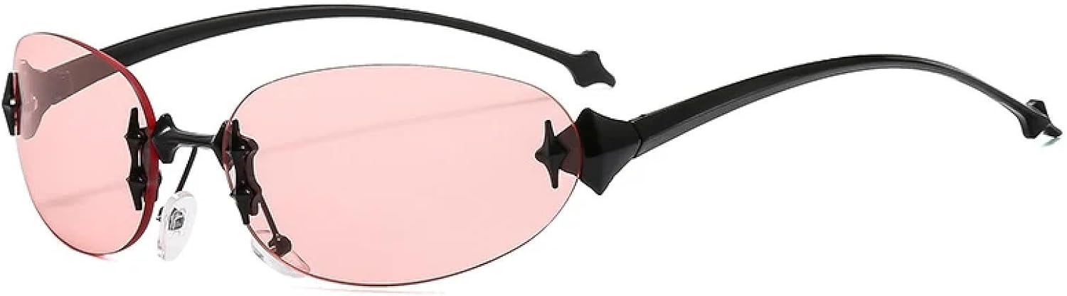 

Винтажные овальные солнцезащитные очки без оправы для женщин и мужчин, модные, для активного отдыха, хип-хопа, вечеринок, с защитой от УФ-излучения UV400 TKKTLLT, Black Pink