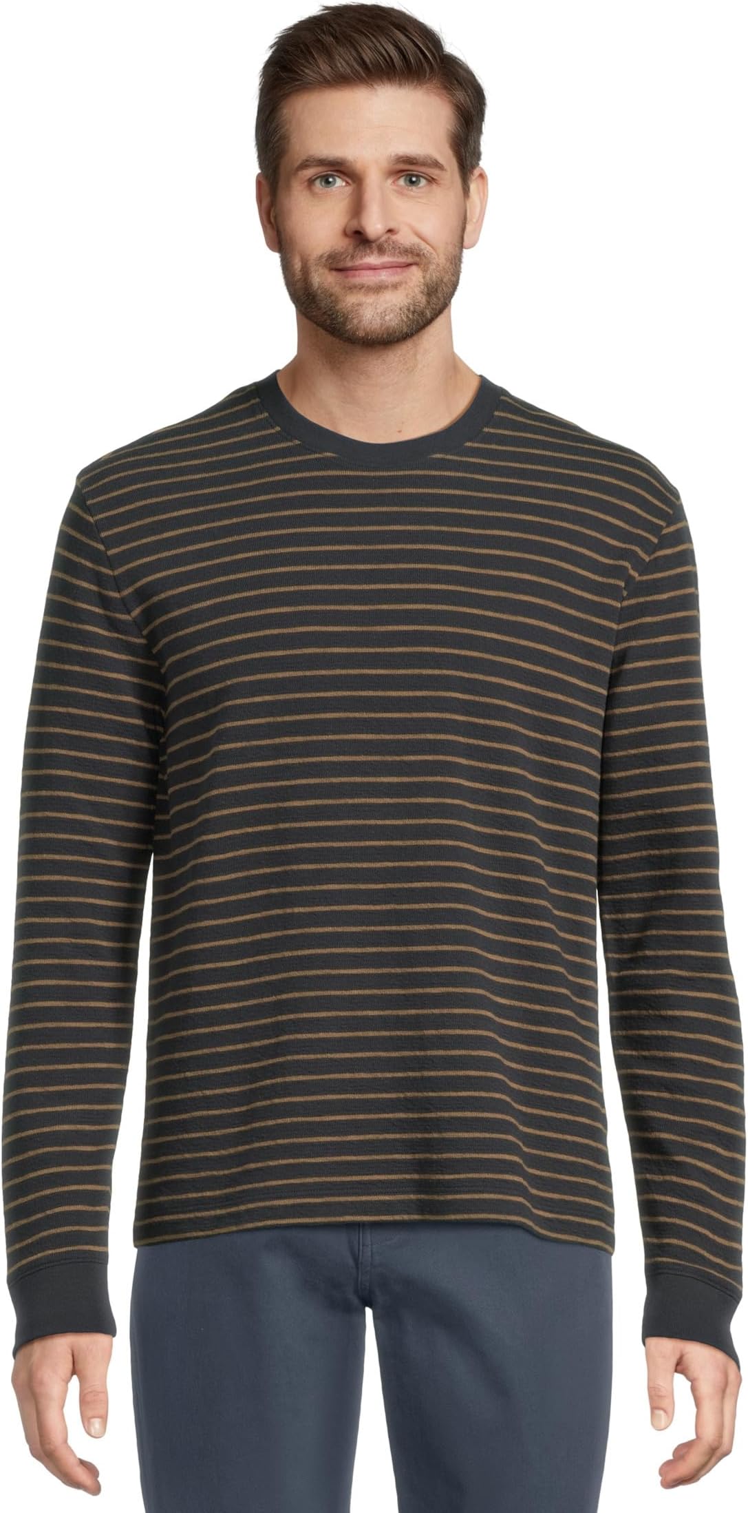 

Футболка Vince Slub Stripe Long Sleeve Crew, цвет Coastal/Cedar