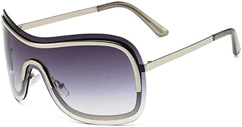 

Солнцезащитные очки без оправы из сплава в стиле Y2k для женщин, винтажные коричневые с серебристым градиентом, большие женские солнцезащитные очки MTZJH, Silver Double Gray