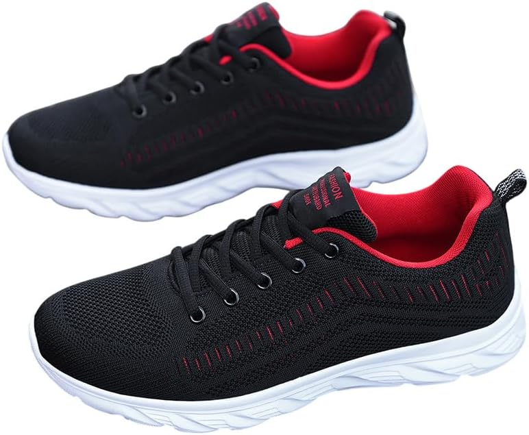 

Мужские кроссовки для бега, тенниса и спортзала, модные повседневные легкие сетчатые слипоны для ходьбы, спортивная дышащая обувь Generic, черный/красный