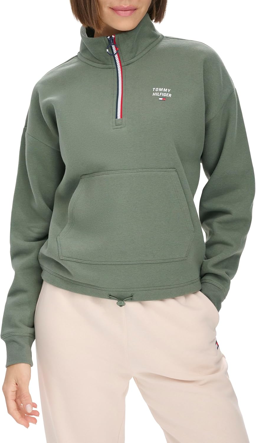 Женская флисовая толстовка Tommy Hilfiger с застежкой-молнией Quarter Zip, Basil — фото 2
