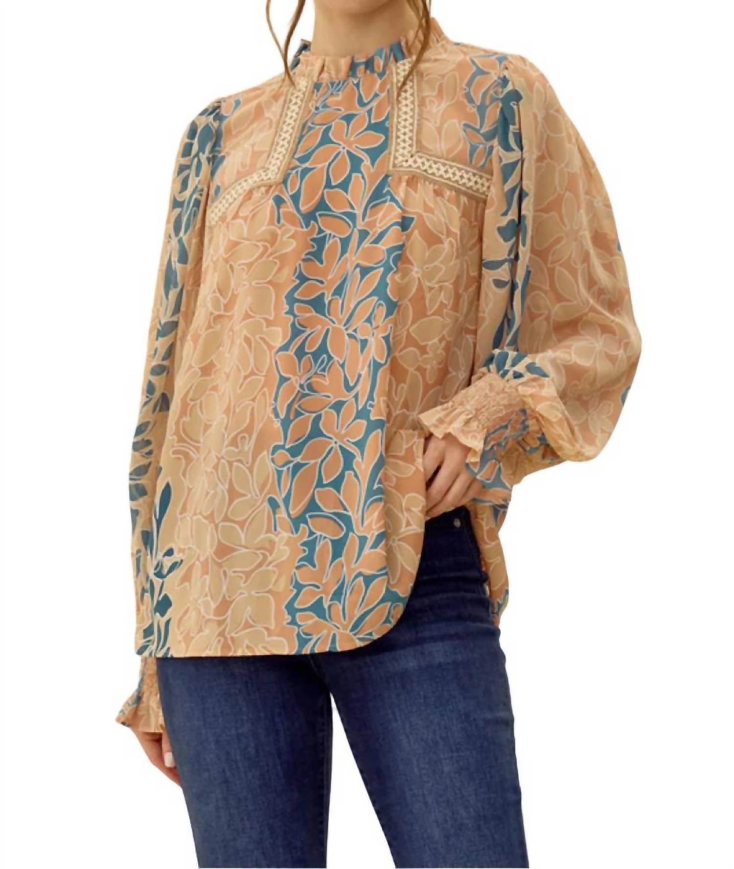 

Топ с растительным принтом - Plus персикового цвета Jodifl